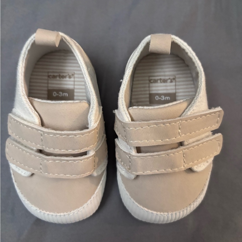 Carter's Neutral Beige Baby Sneakers with Double Velcro Straps